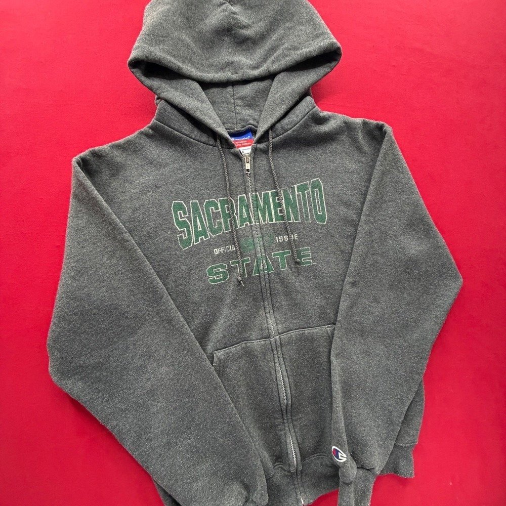VTG 90s STYLE Champion Sacramento State Hornets Full Zip Hoodie Mens Small Gray
